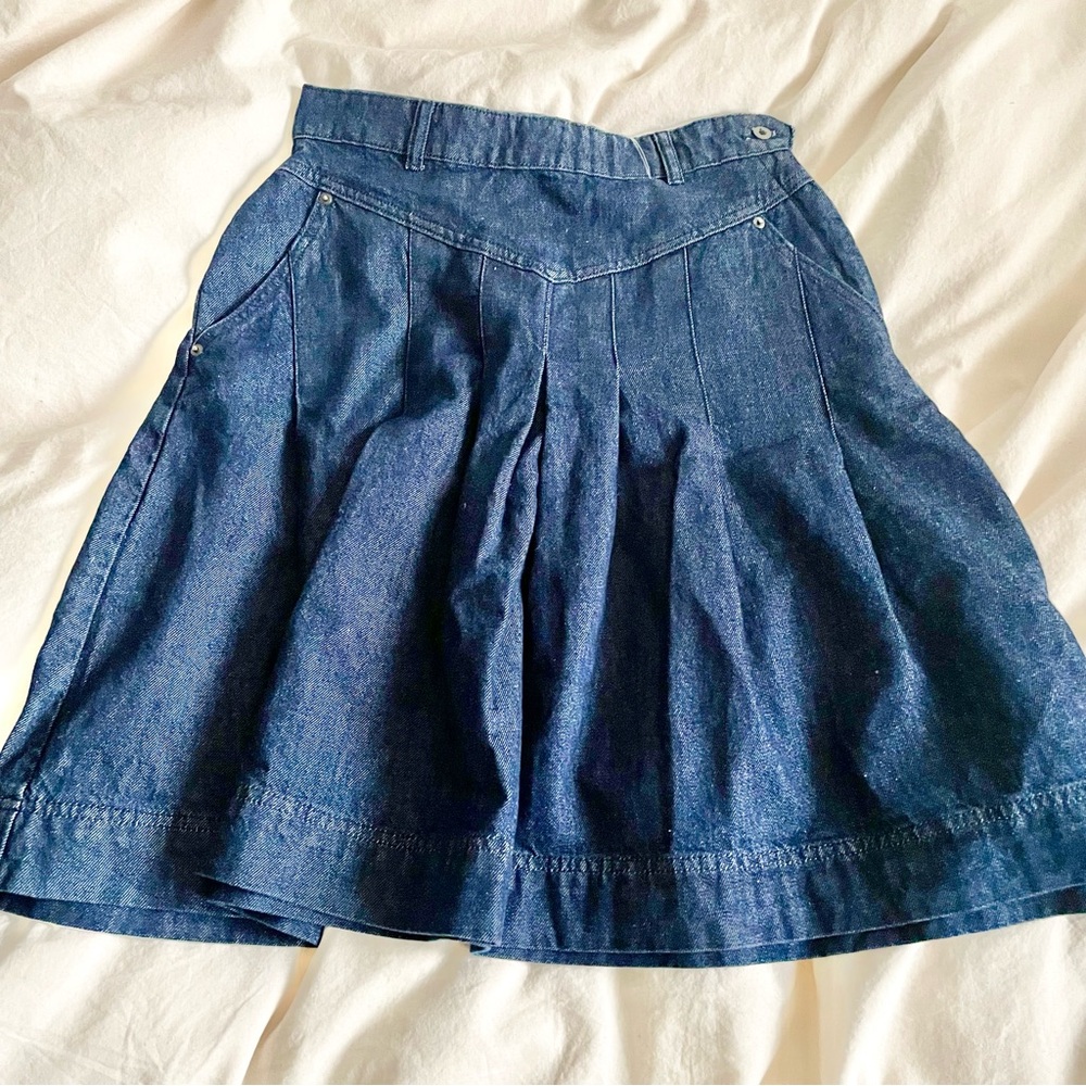 FREE PEOPLE Scout Denim Skirt Set Cropped Vest Top Dark Indigo Women's Size 4 6 - Picture 5 of 12